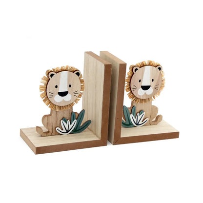 Set of Two Wooden Lion Bookends