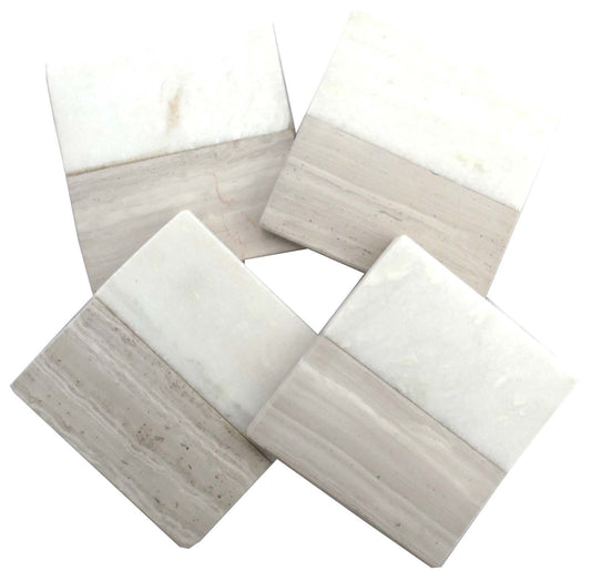 Set of 4 Wood Effect Marble Coasters - Square