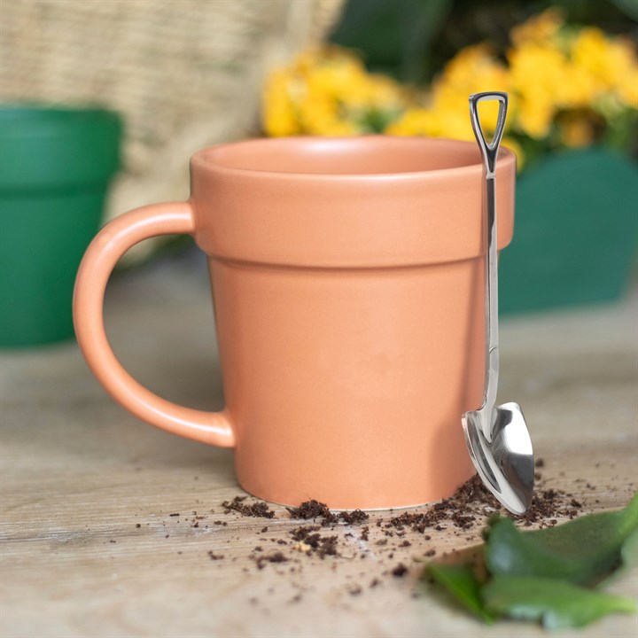 Plain Plant Pot Ceramic Mug And Shovel Spoon