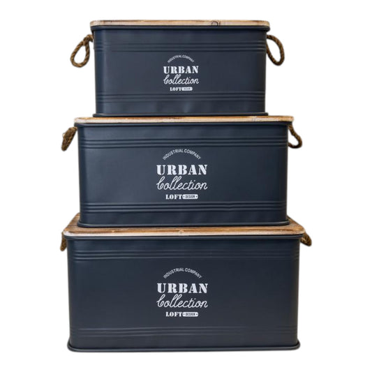 Set of Three Grey Urban Rectangular Storage Containers