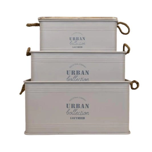 Set of Three Cream Urban Rectangular Storage Containers