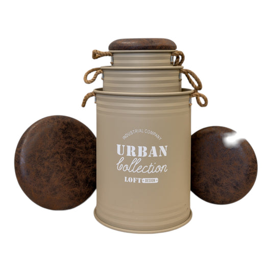 Set of Three Light Brown Urban Round Storage Containers