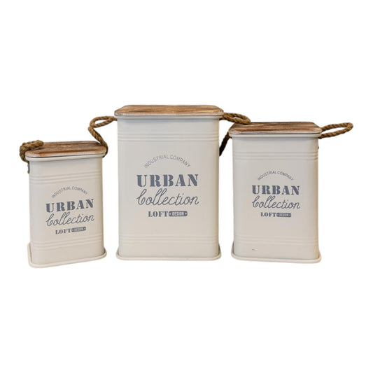 Set of Three Cream Urban Square Storage Containers