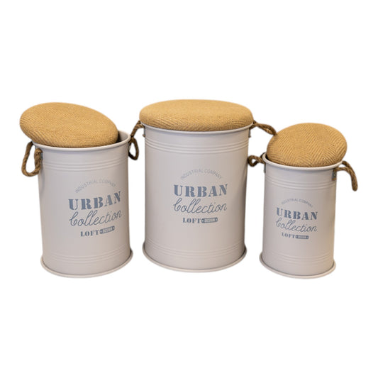 Set of Three Cream Urban Round Storage Containers