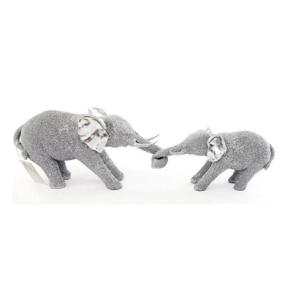 Silver Beaded Elephants Two Piece Mother & Calf