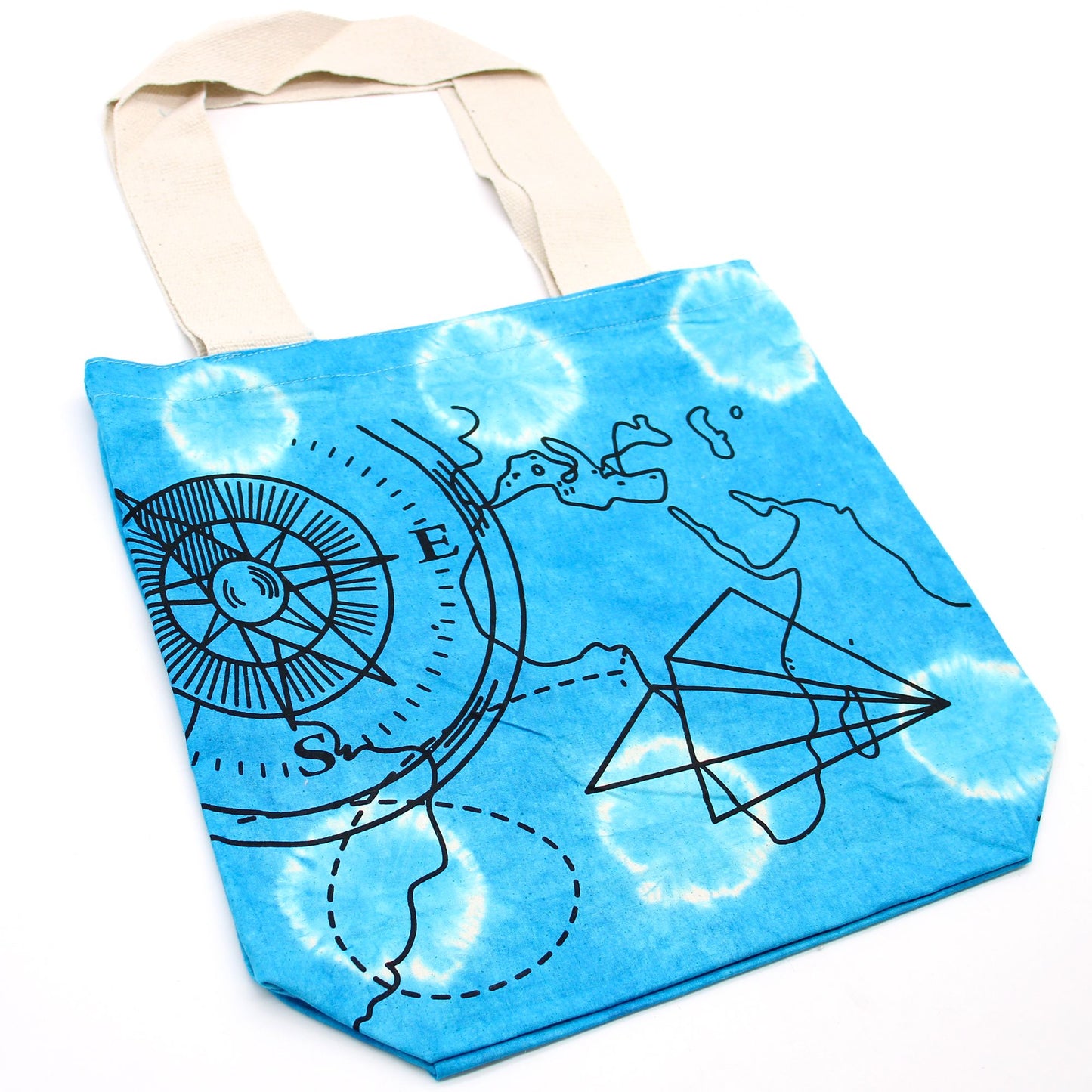 Tye-Dye Cotton Bag (6oz) - 38x42x12cm - Compass - Blue -Handle