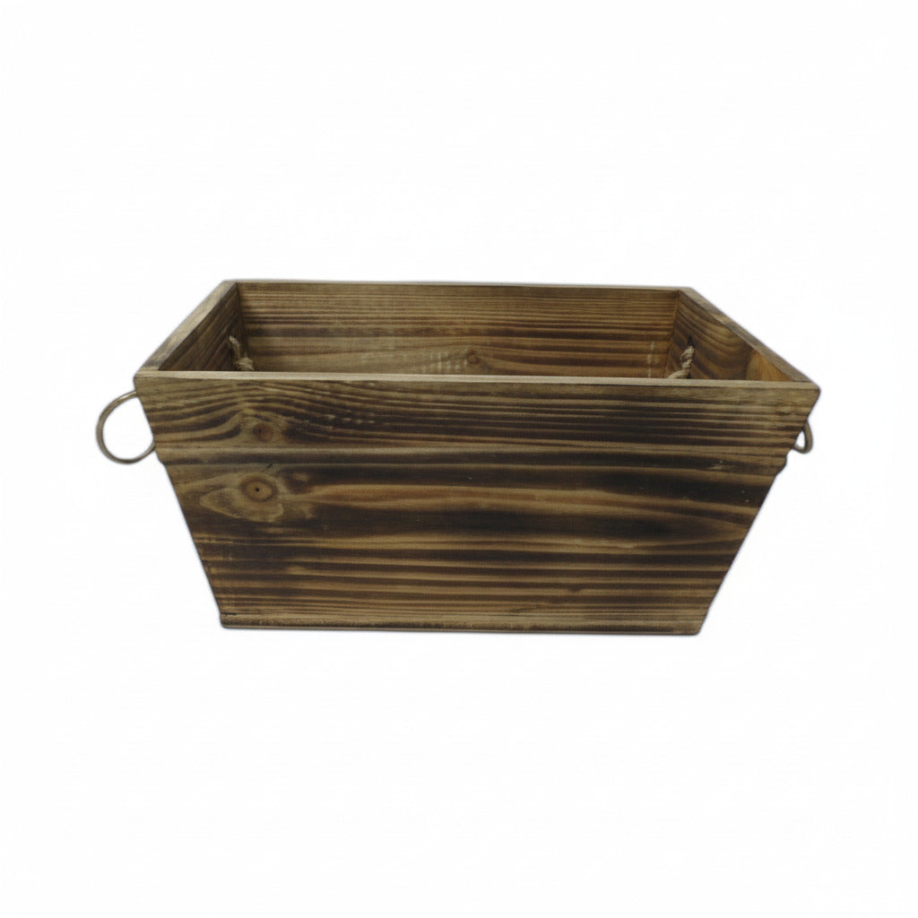 Rectangular Burntwood Trough with Wooden Beading & Rope handles