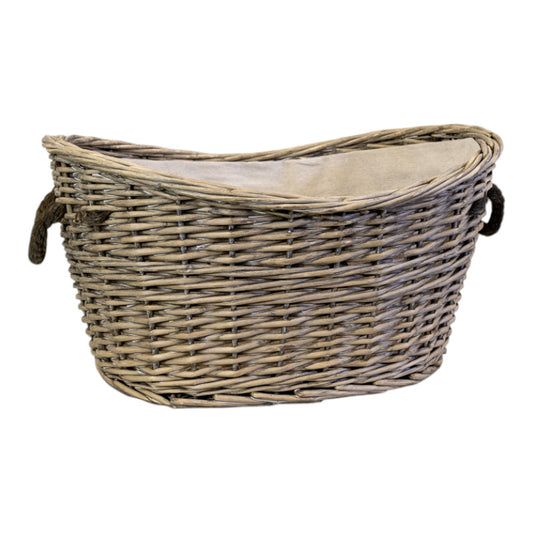 Willow Oval Scooped Topped Log Basket with Hessian Liner and Rope Handles