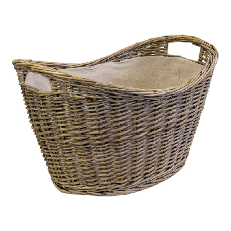 Willow Oval Scooped Log Basket with Hessian Liner
