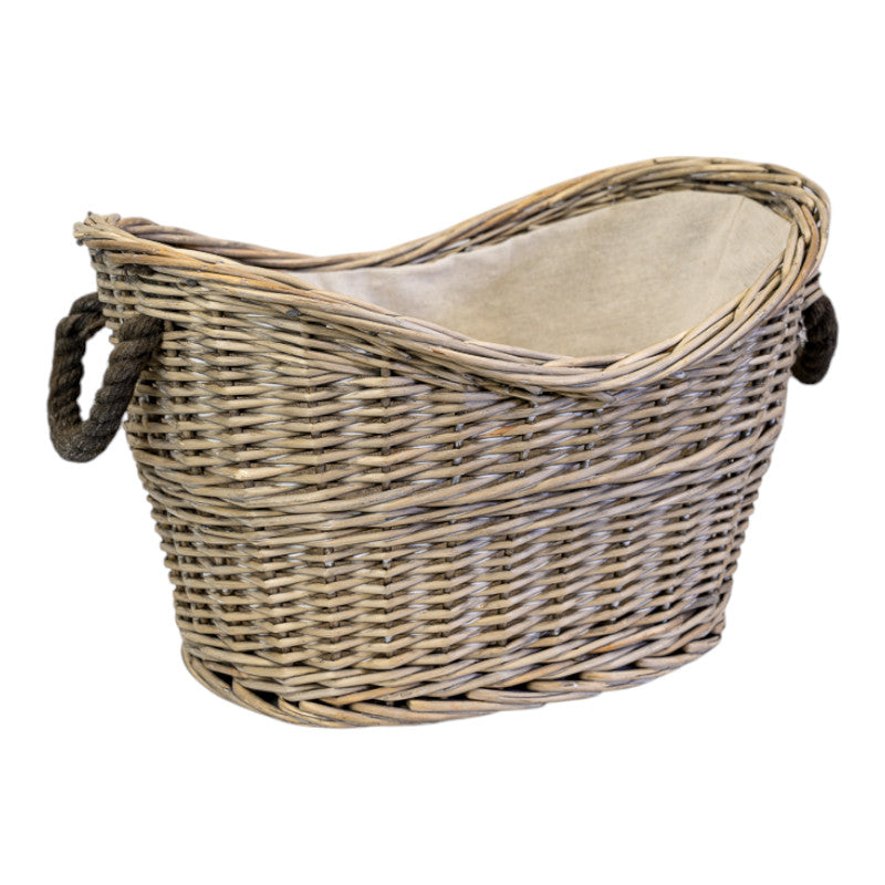 Oval Log Basket with Rope Handles T44x30xH20/27xB33c23cm