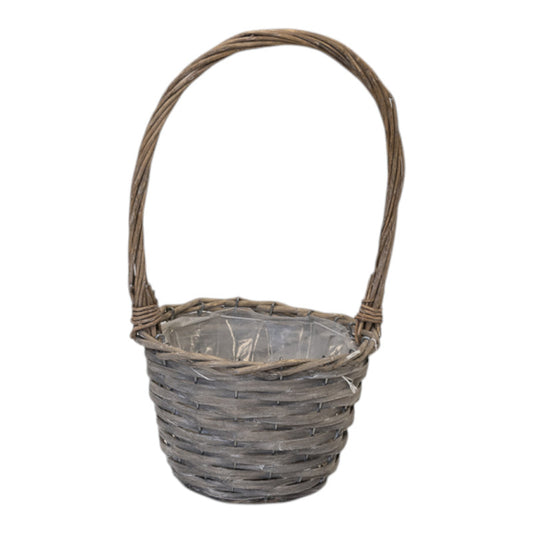 24cm Round Greywashed Willow Basket with overhandle