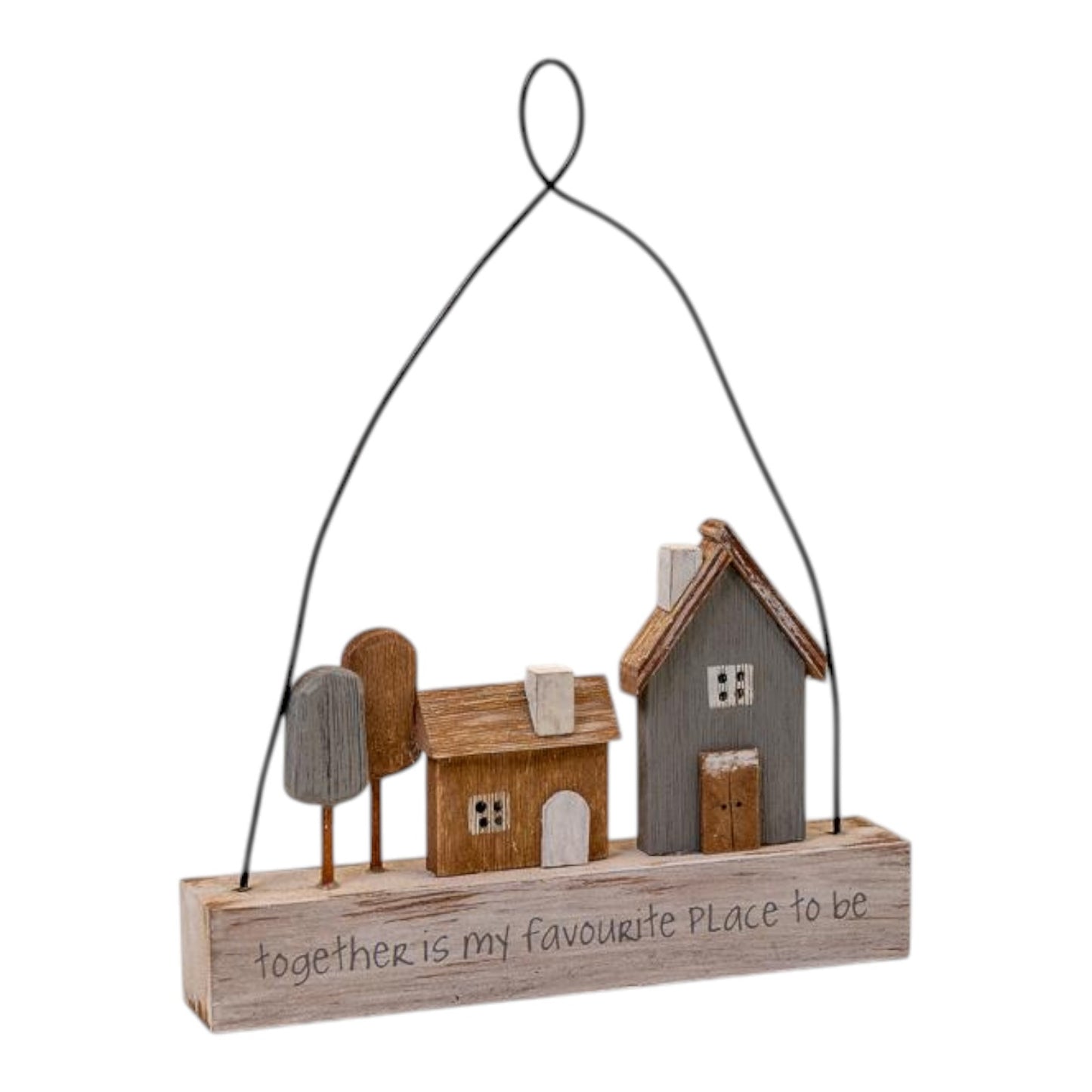 Wooden Hanging 'Together is My Favourite Place To Be' Home Sign with Grey and Natural House and Tre