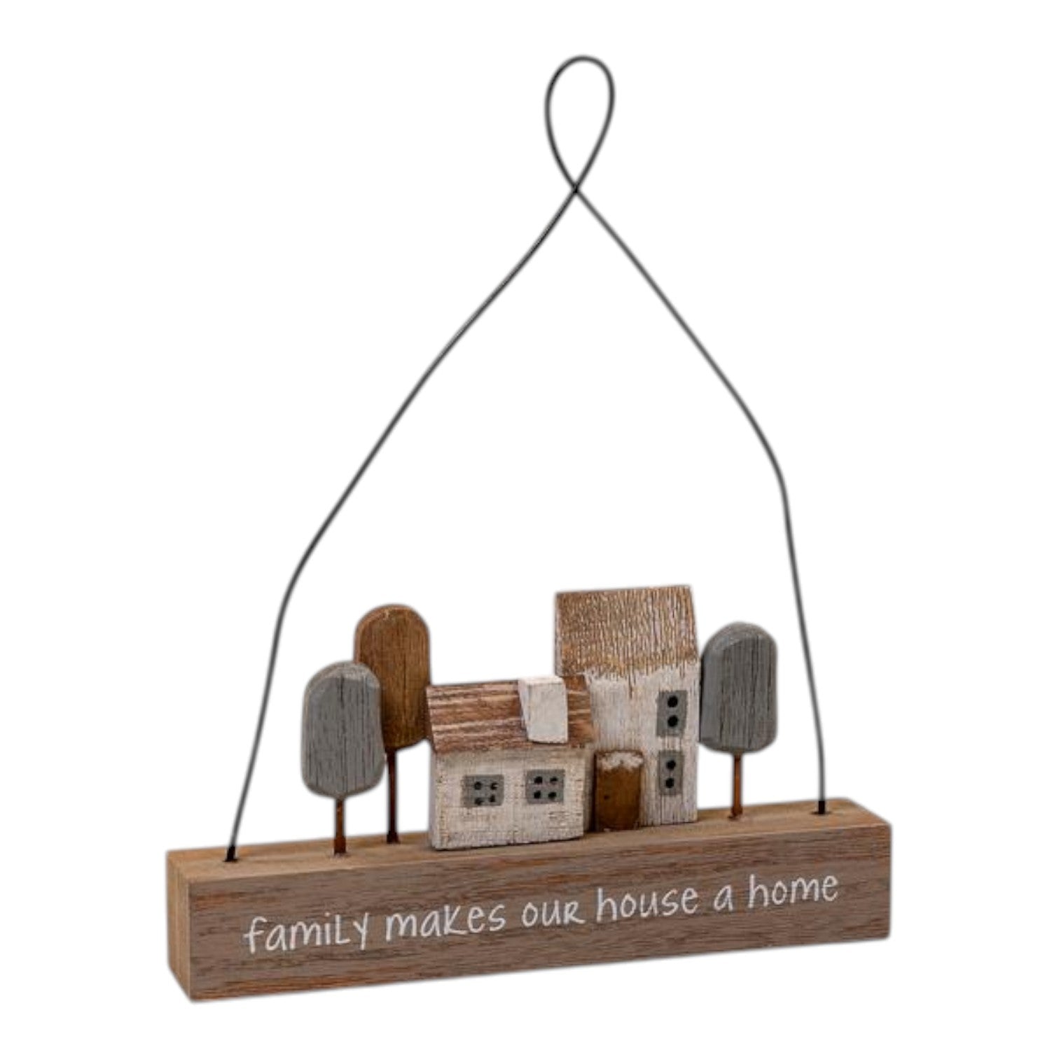 Wooden Hanging 'Family Makes Our House a Home' White House and Neutral Tree Sign L18xW3xH22cm