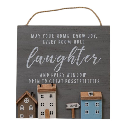 Grey Wooden Home Sign 'May Your Home Know Joy  Every Room Hold Laughter and Every Window Open to Gr