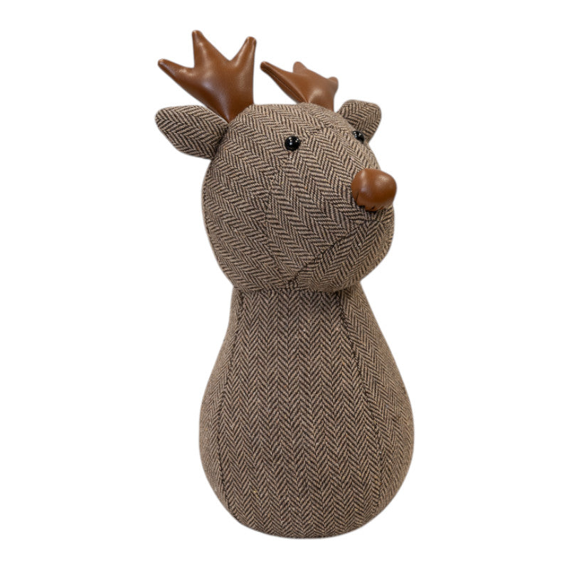 Herringbone Fabric Reindeer Head Doorstop