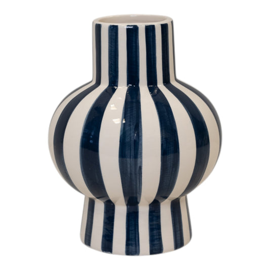 Deep Blue And White Ceramic Round Vase