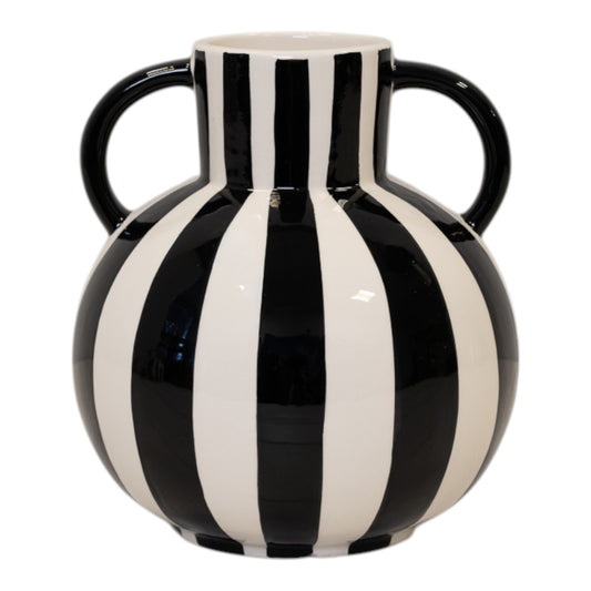 Black And White Striped Statement Vase.