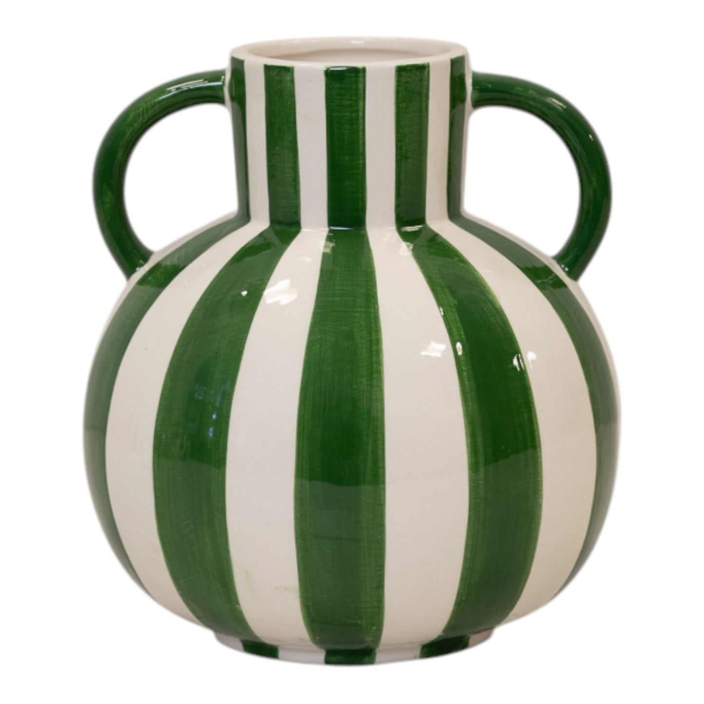 Green And White Striped Statement Vase.