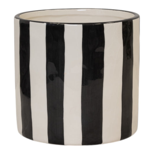 Timeless Black And White Striped Round Pot.
