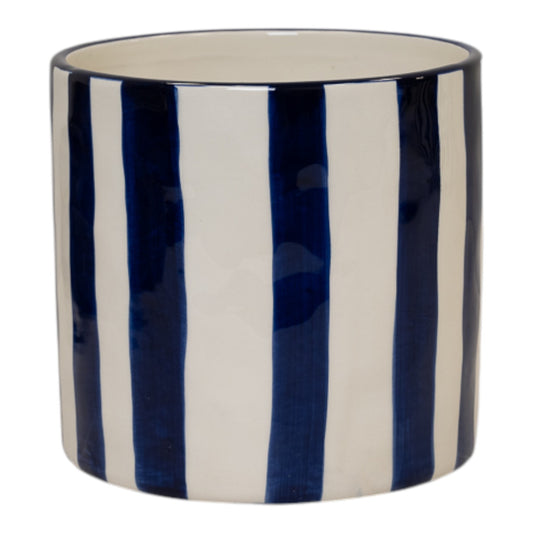 Deep Blue And White Ceramic Round Pot.