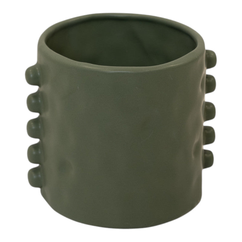 Dimpled Olive Green Planter with Bobbins