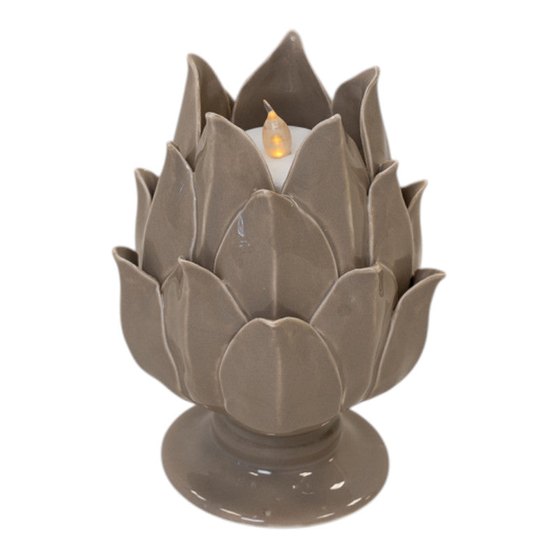 Taupe Glazed Artichoke Candle Holder