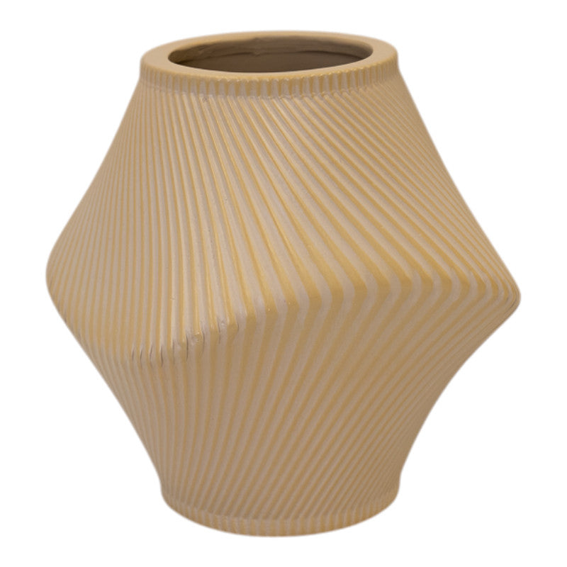 Short Tan Sculptural Ribbed Vase