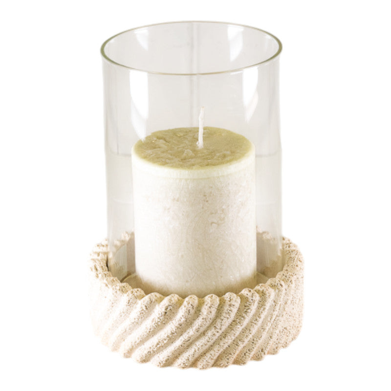 Tall Sandy Textured Hurrican Glass Candle Holder.