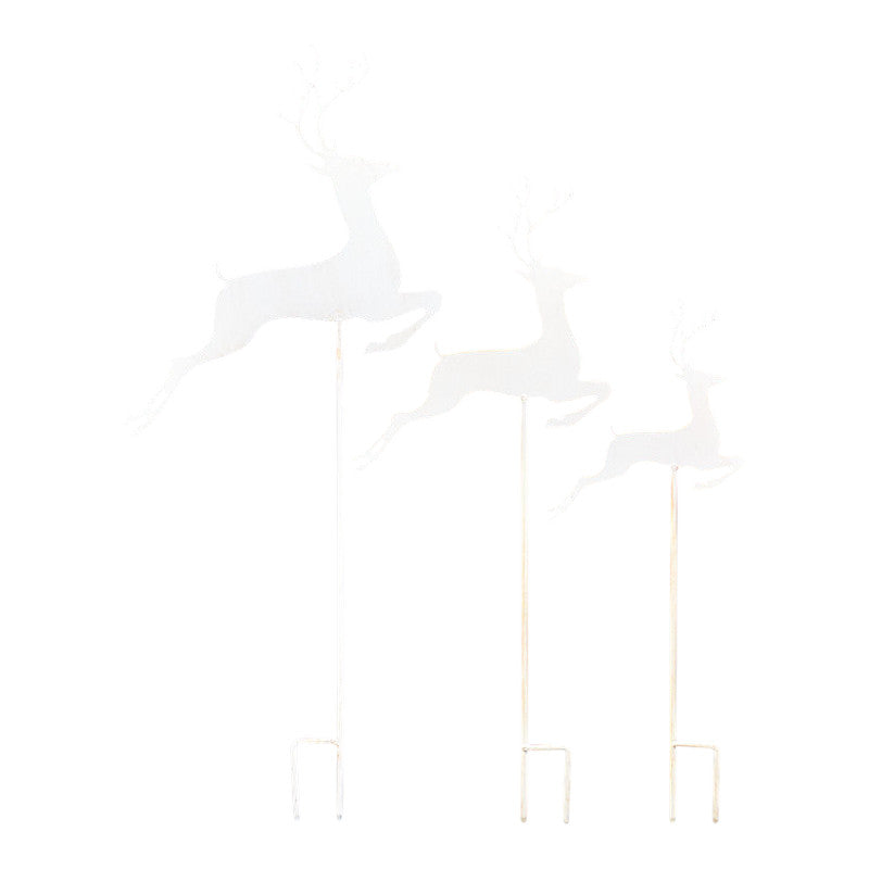 S/3 White Metal Reindeers on Stake