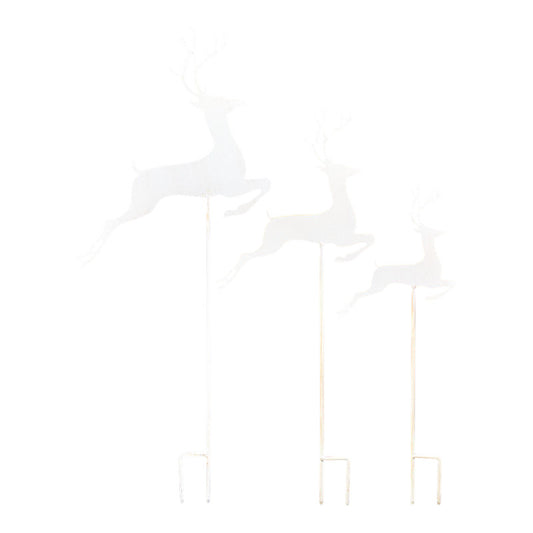 S/3 White Metal Reindeers on Stake