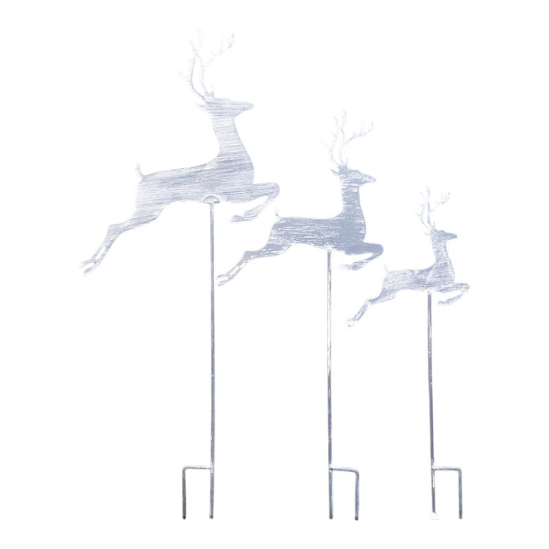 S/3 greywash Metal Reindeers on Stake