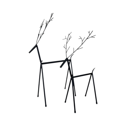 Black Metal Set of Two Reindeer Decorations Boxed