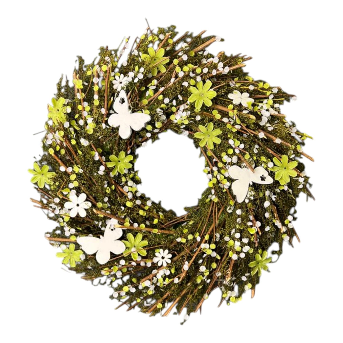 Twig Flower And Butterfly Wreath D36cm W7.5cm