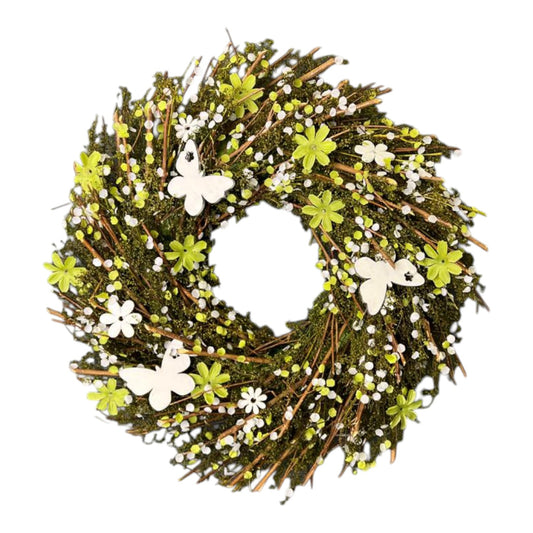 Twig Flower And Butterfly Wreath D36cm W7.5cm