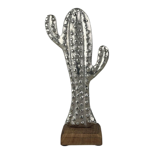 Aluminium Cactus on Wooden Base