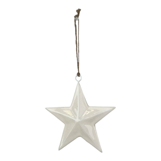 White Enamel Hanging Star 12cm