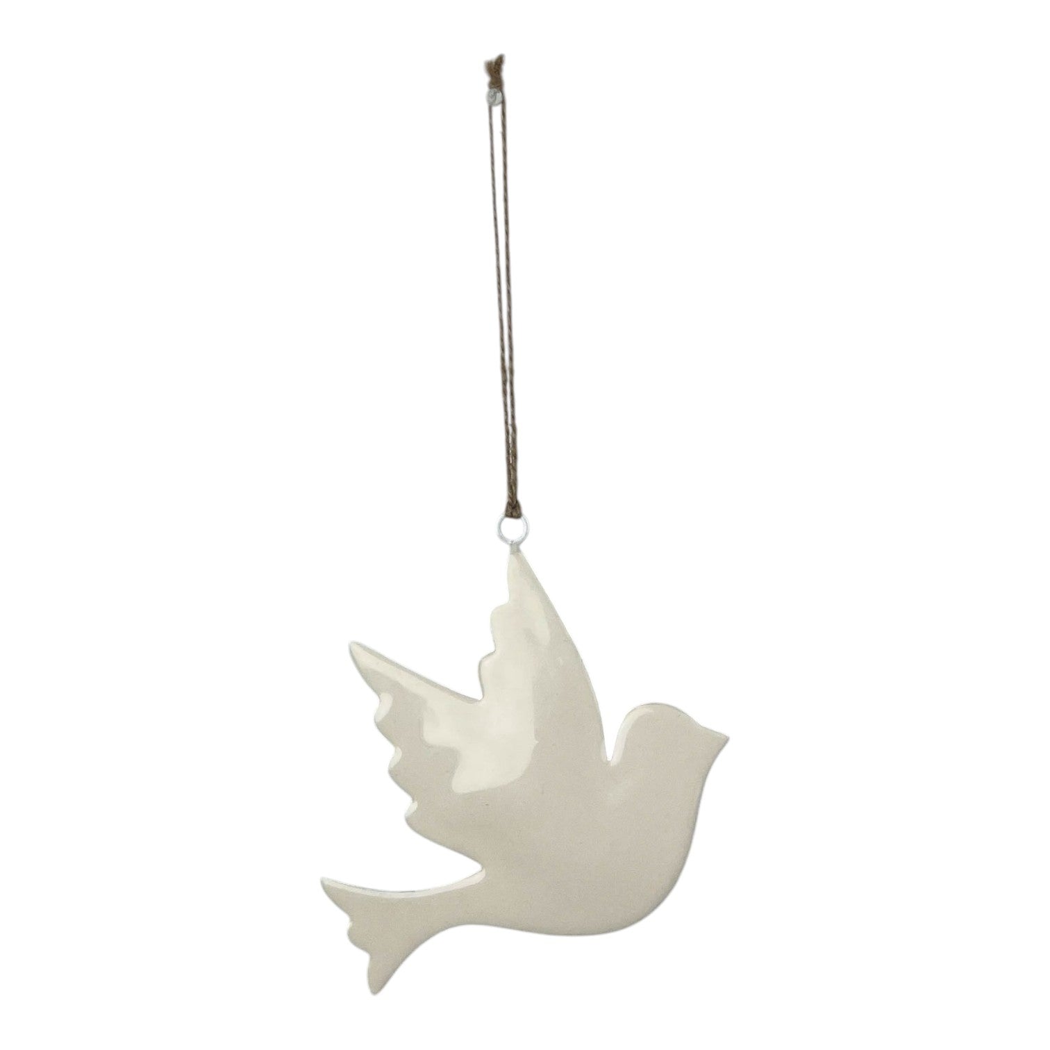 White Enamel Hanging Dove 12x11cm