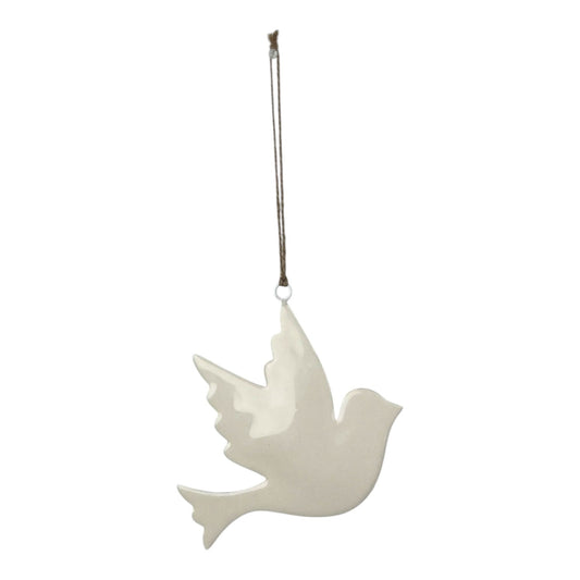 White Enamel Hanging Dove 12x11cm