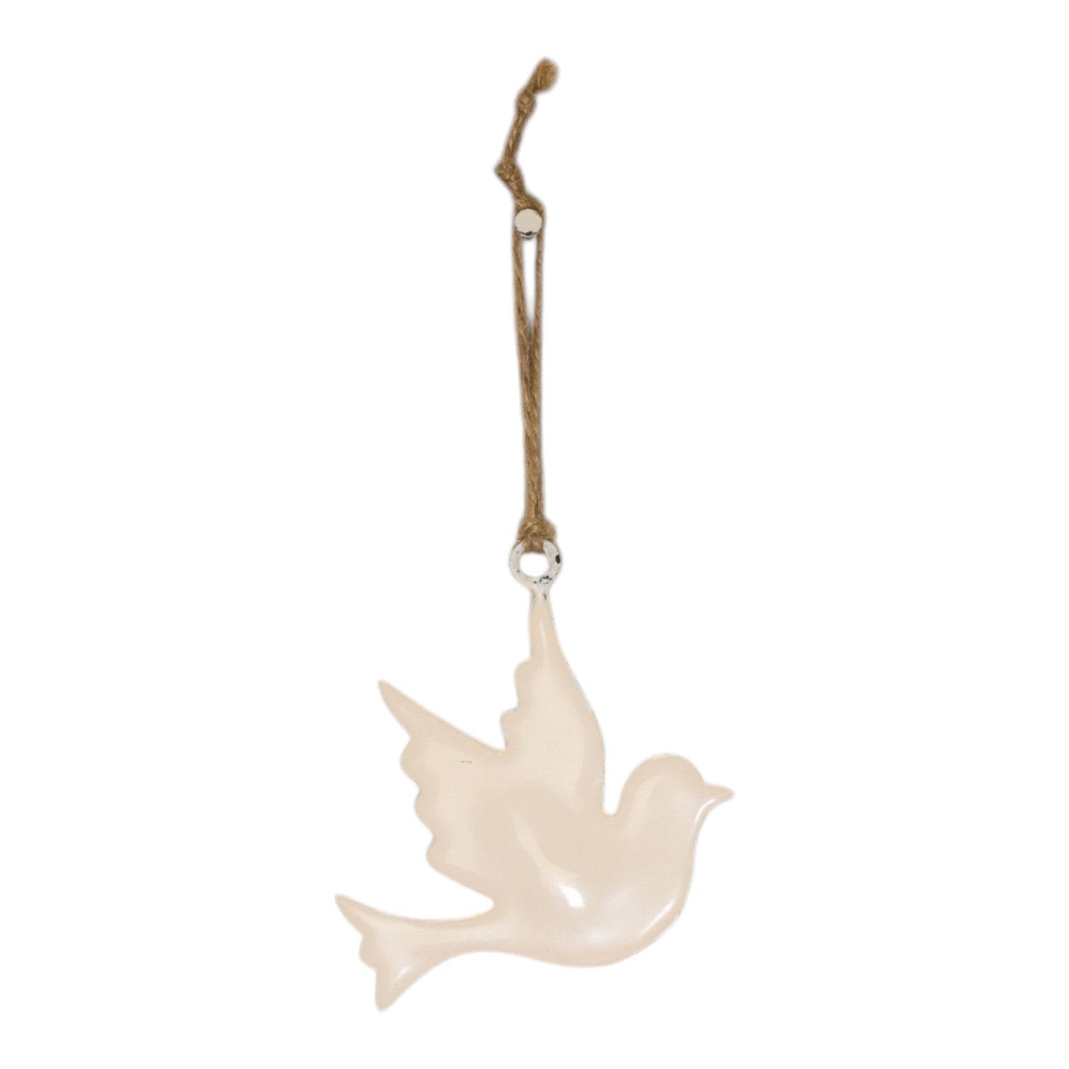 White Enamel Hanging Dove 8x6.5cm