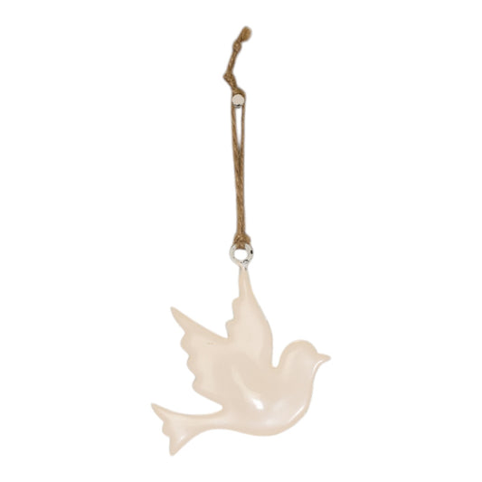 White Enamel Hanging Dove 8x6.5cm