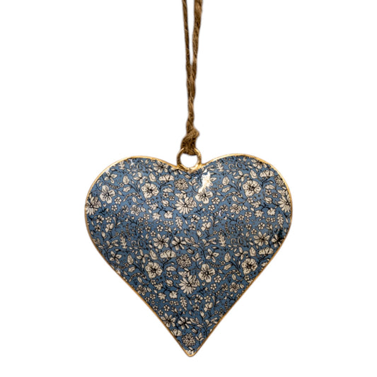 Blue Metal Hanging Heart 8cm