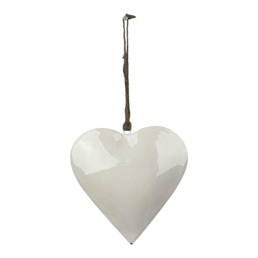 White Enamel Hanging Heart (12cm)