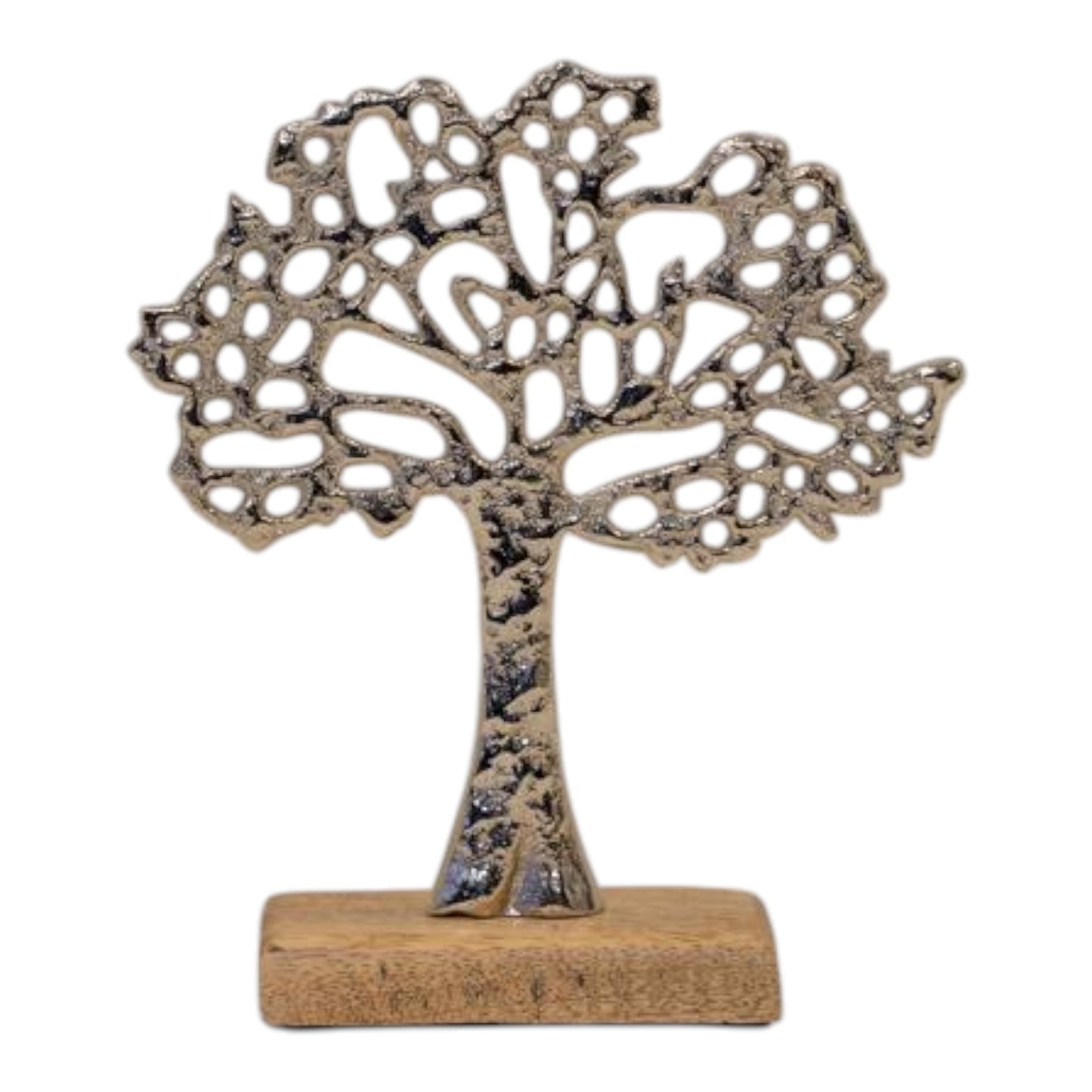 Silver Tree of Life On Wooden Base 19X5X22cm