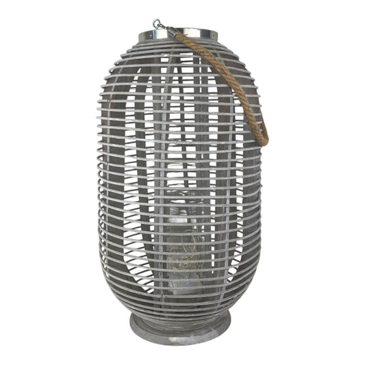 Greywashed Rattan Lantern