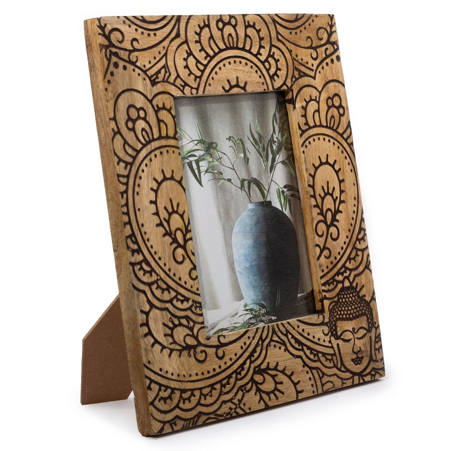 Large Mango Wood Picture Frame (for 13x18cm) 28x23x2cm - Buddha - Black