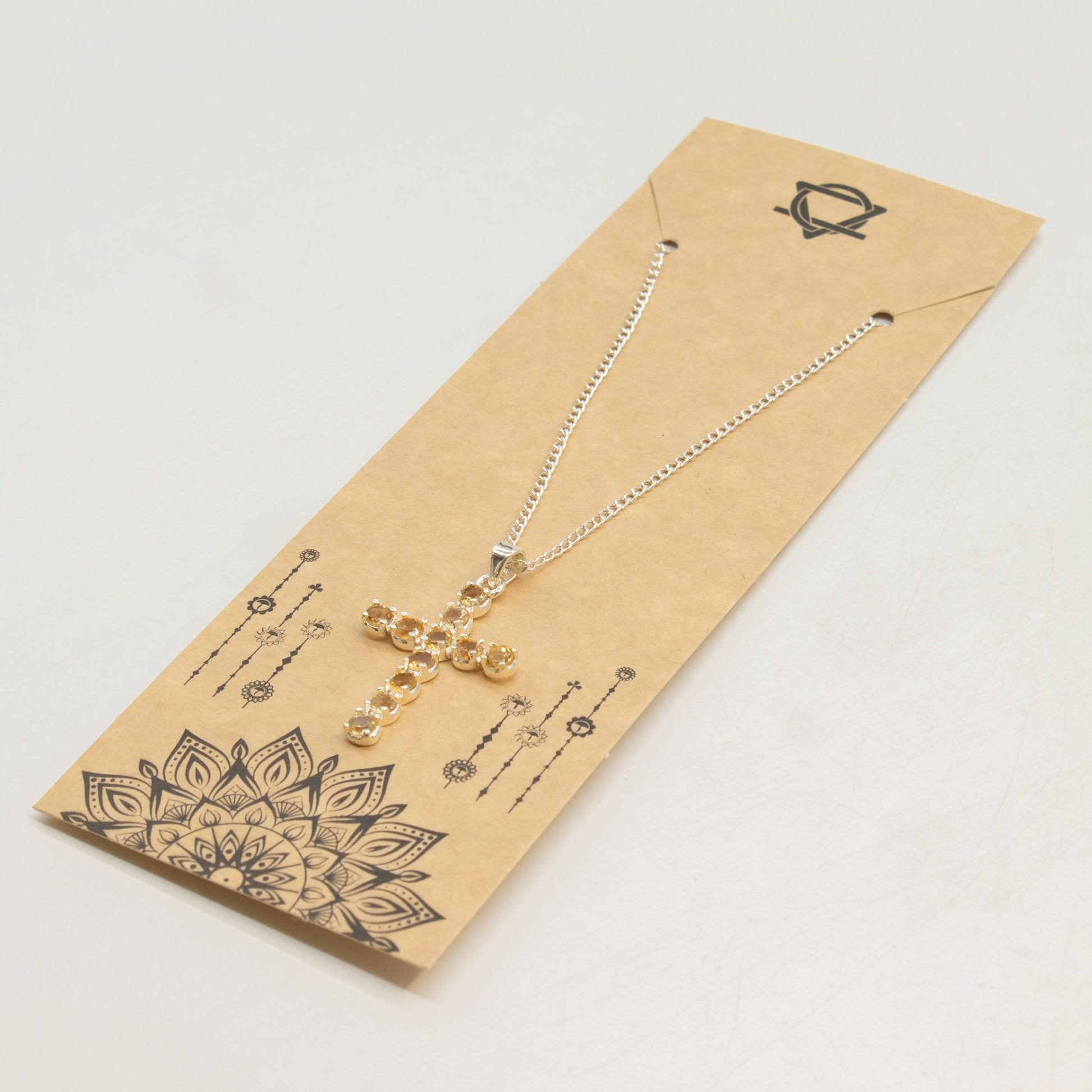 Silver Plated (45cm Chain)- Citrine Crucifix