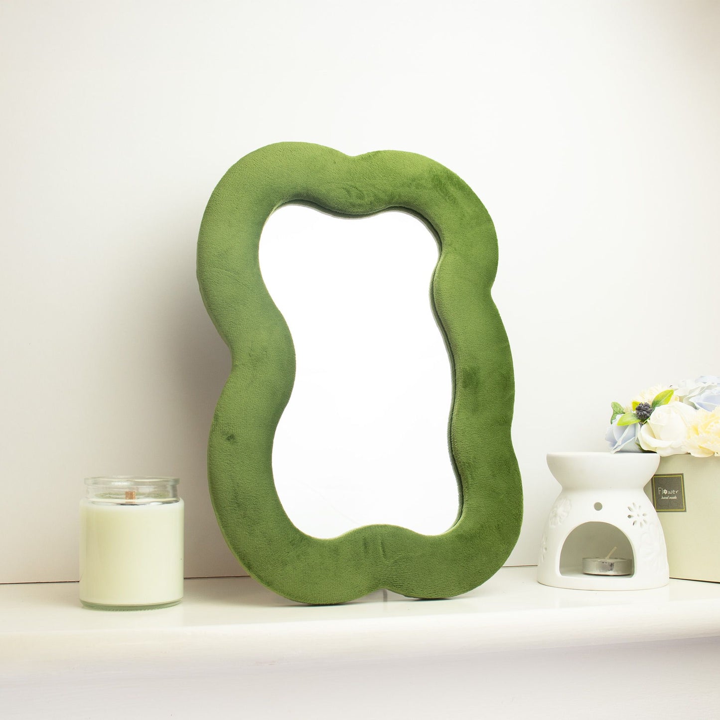 Soft Squiggly Mirror - Large Cloud - Moss Green (33.4x23.5x2.3cm)