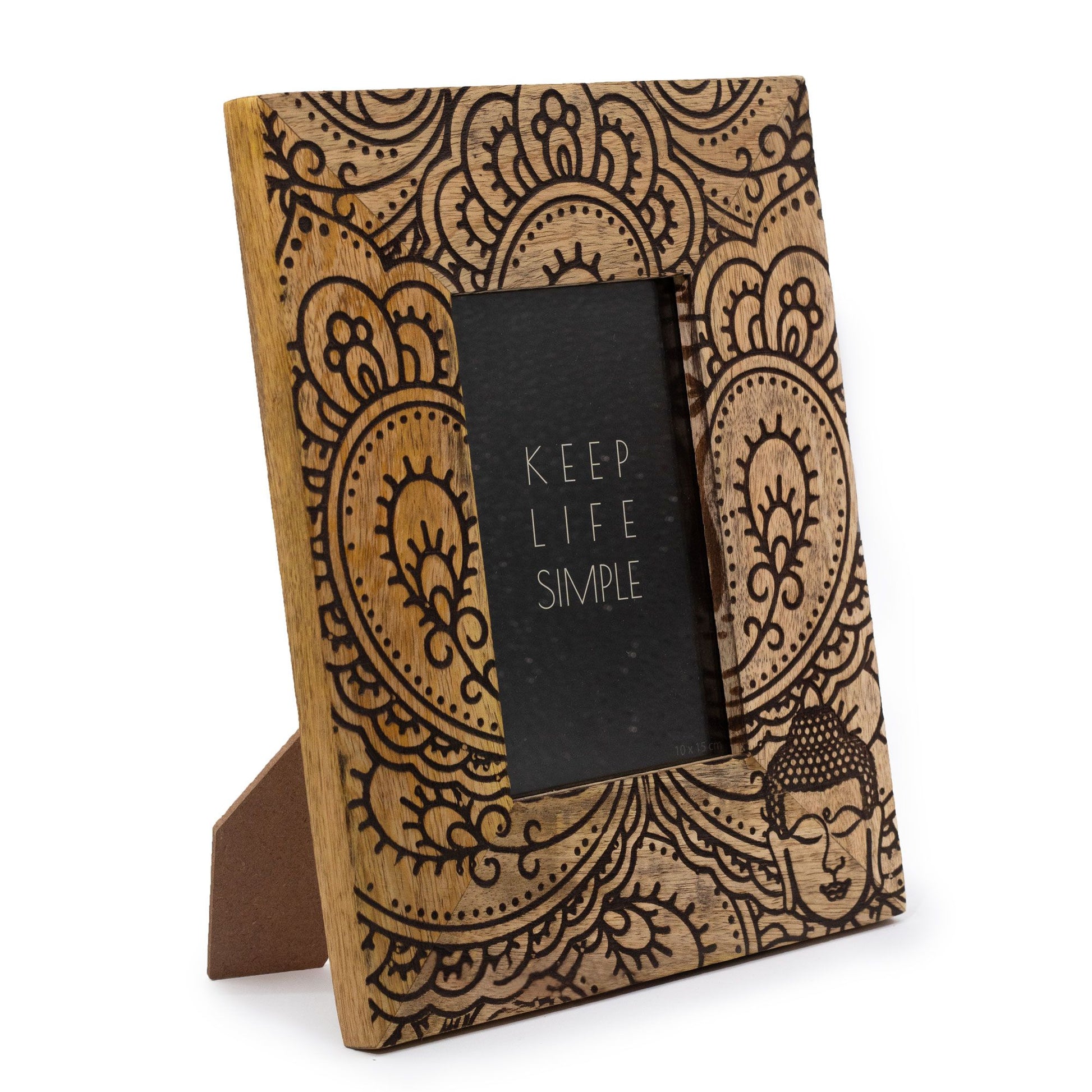 Medium Mango Wood Picture Framel (for 10x15cm) 26x20x2cm - Buddha - Black