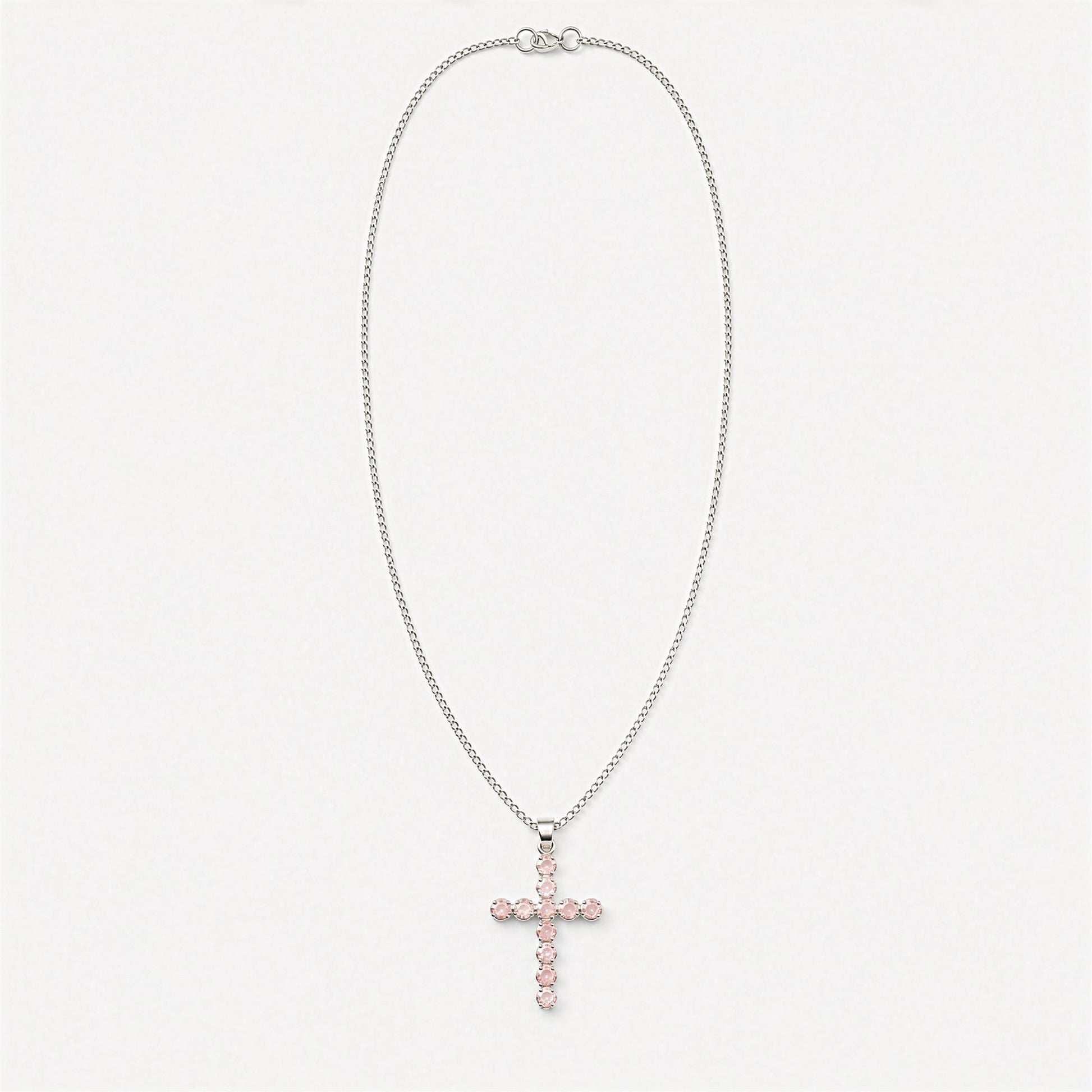 Silver Plated (45cm Chain)- Rose Quartz Crucifix