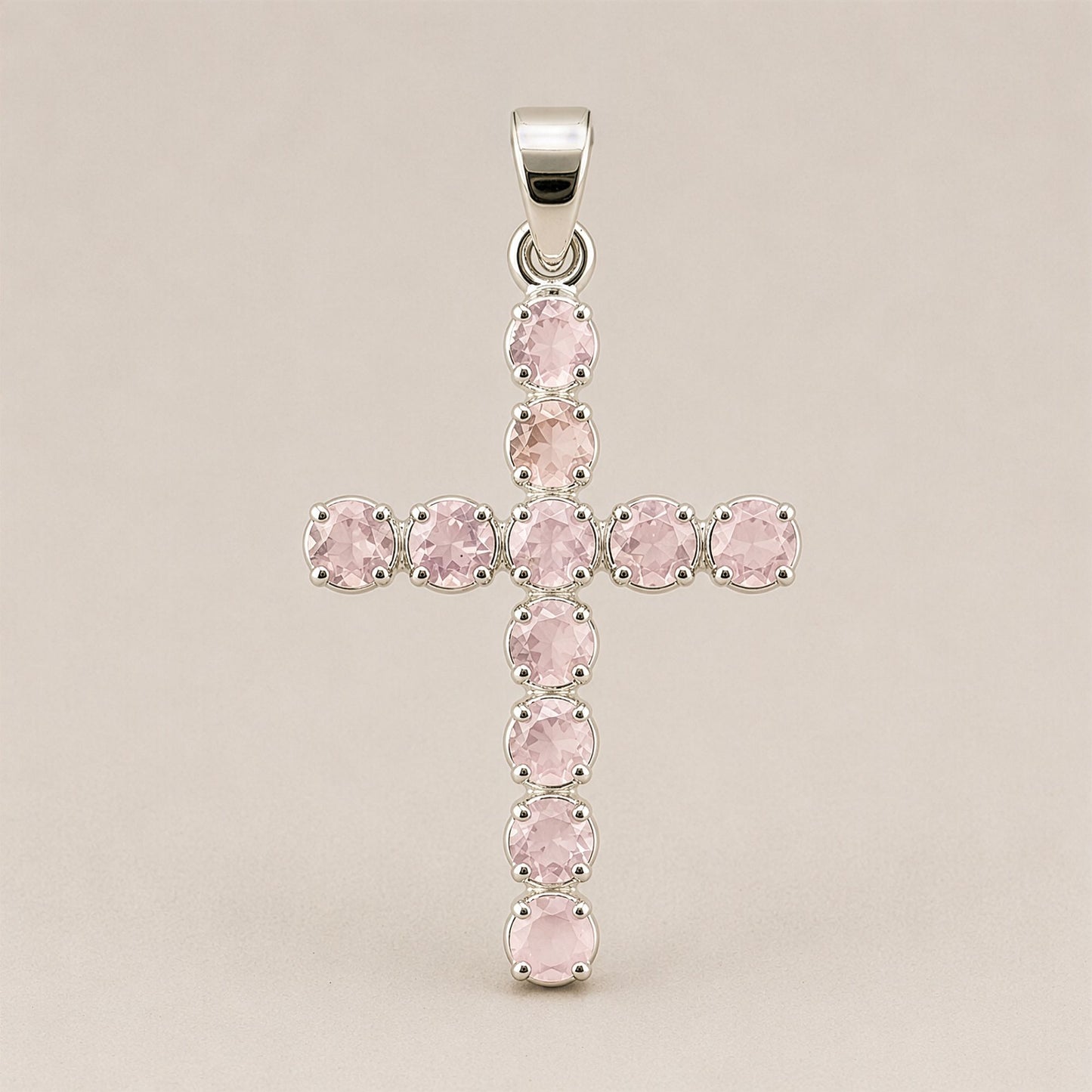 Silver Plated (45cm Chain)- Rose Quartz Crucifix